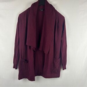 Theory Maroon Red Abie Evian Drape Layer Front Wool Long Cardigan Sweater S